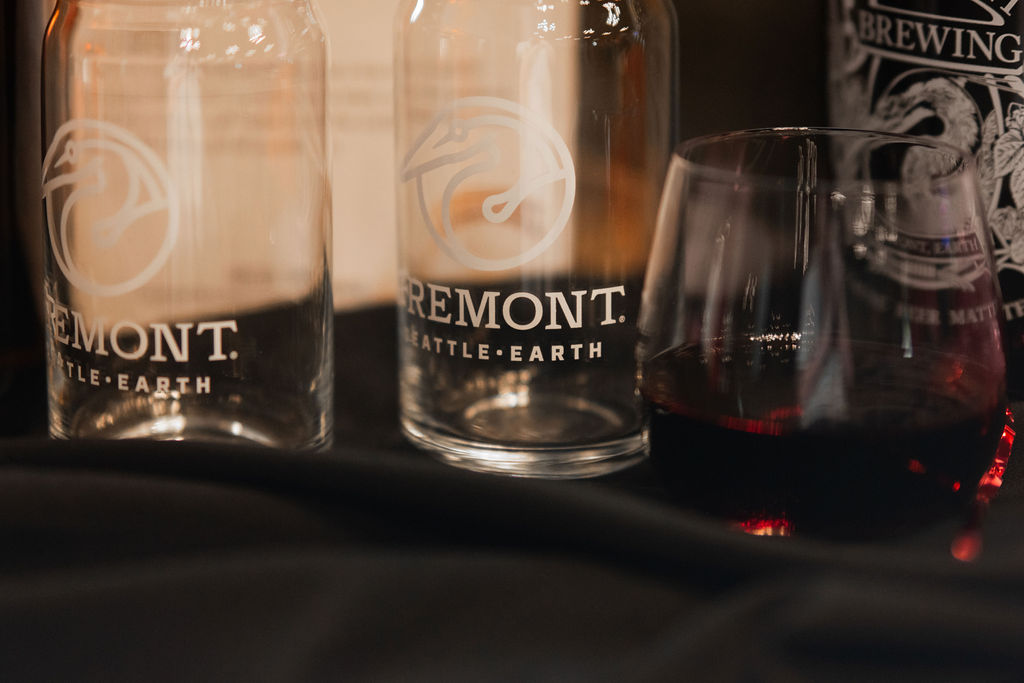 Beer glassware with Fremont Brewing logo etched on it